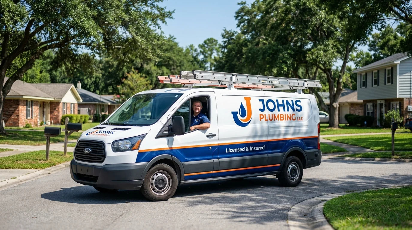 Johns Plumbing LLC service van in Lindenhurst, NY