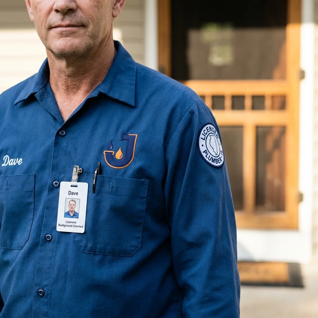 Licensed plumber showing ID badge in Lindenhurst, NY