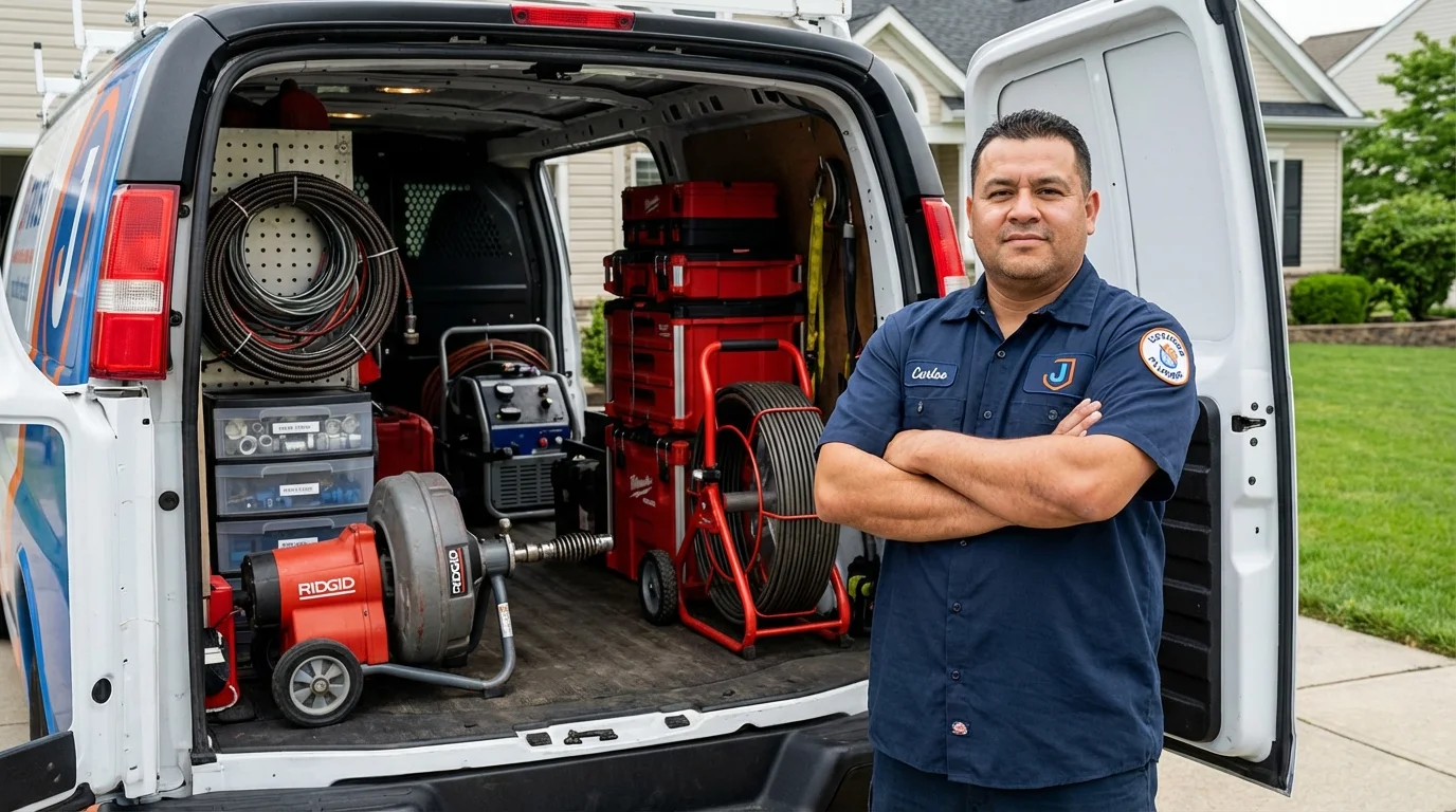 Professional drain cleaning equipment and Johns Plumbing LLC plumber in Lindenhurst