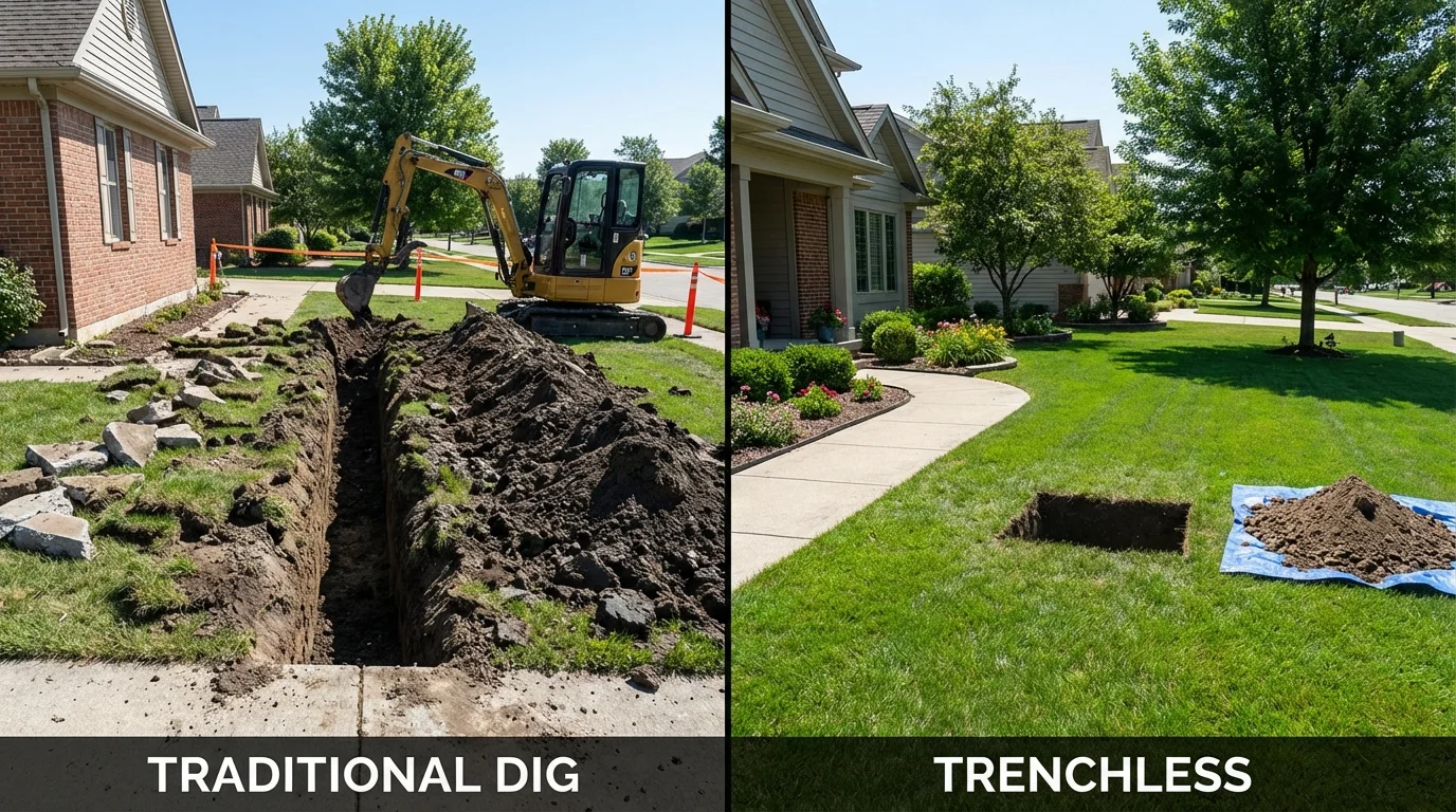 Trenchless sewer repair with minimal yard damage versus traditional excavation in Lindenhurst, NY